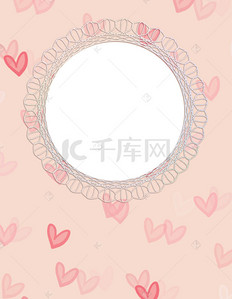 情人节海报素材背景图片_矢量卡通心形底纹蕾丝圆框背景素材