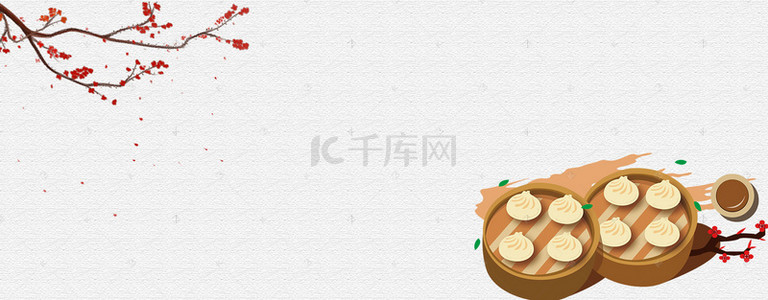 包食物背景图片_浅色古风美食小笼包食品电商banner