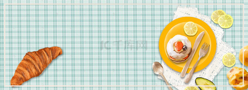 美味营养背景图片_清新美味面包糕点早餐海报背景