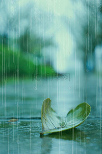 清新手机背景背景图片_绿色雨滴落叶手机端H5背景