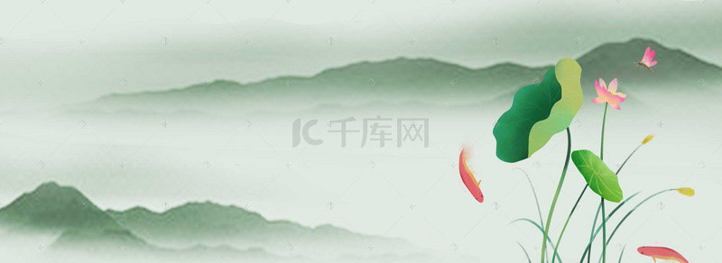 清明节山水背景背景图片_古典莲花海报背景素材