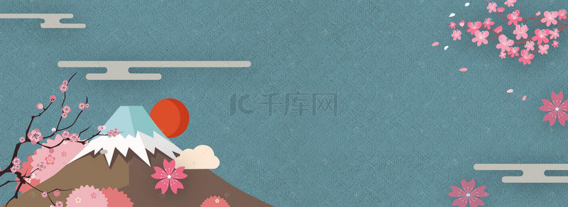 日本手绘富士山背景图片_国庆小长假简约出游海报背景