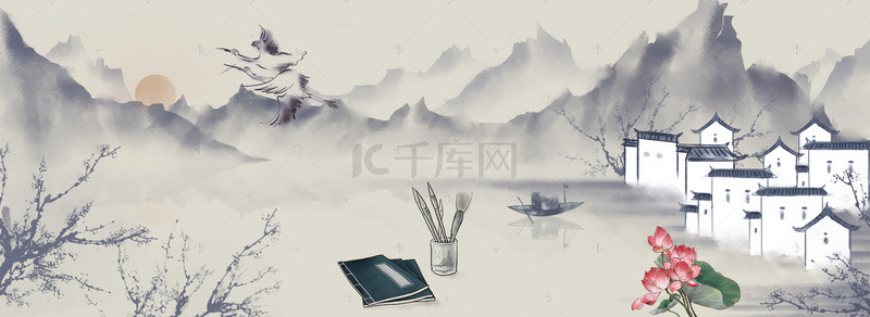 古代窗前背景图片_古代学子山水图banner背景图