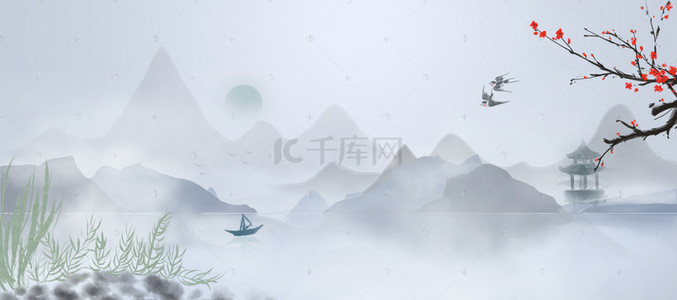 淡雅中国风海报背景图片_中国风水墨燕子banner