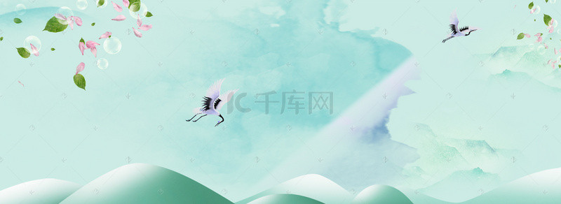 简约中国风扁平背景图片_手绘中国风山水海报