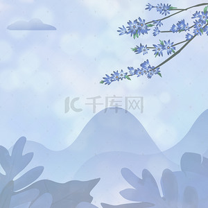 中国画水墨背景背景图片_中国风水墨白云中的美丽桃花与花瓣背景素材