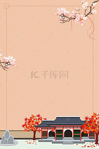 中国水墨风笔刷背景图片_创意中国风中式庭院
