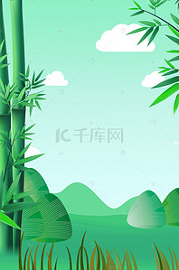 绿色蓝天白云背景图片_端午节清新竹叶绿色蓝天白云广告背景