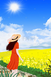 文艺摄影背景背景图片_清新黄色油菜花田园平面广告