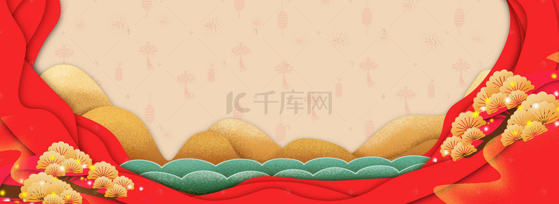 春节简约创意海报背景图片_剪纸风创意简约边框背景