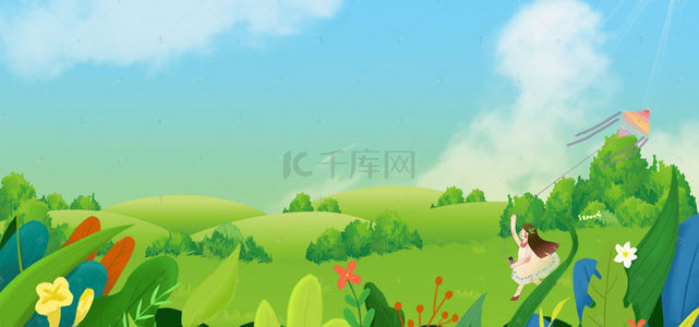 春天绿色背景素材背景图片_春季唯美动漫风风光绿色banner