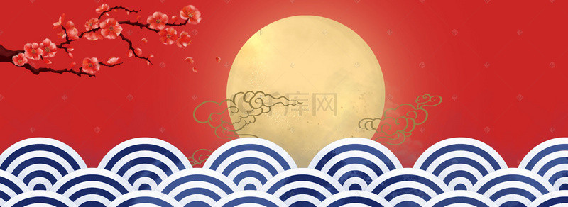红色日出背景图片_海上日出中国元素