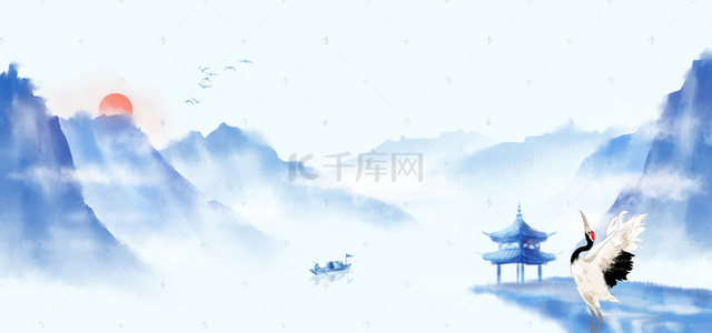 山峰云雾背景图片_中国风彩色渐变海报banner