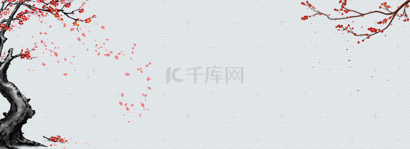 新中式墙背景图片_手绘梅花红梅中国风背景