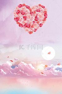 玫瑰花花瓣浪漫背景图片_七夕情人节玫瑰花圆月海报