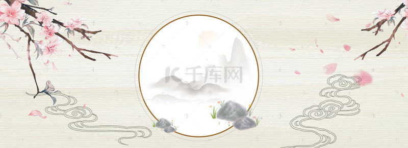 水墨中国风花朵背景图片_褐色中国风花朵banner