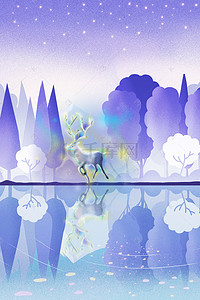 小森林海报背景图片_梦幻小鹿穿过森林海报