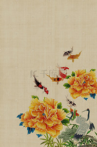 中国风复古牡丹工笔画背景模板