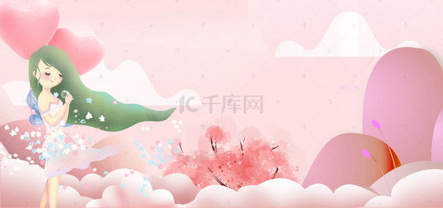 气球手绘背景背景图片_妇女节粉色手绘背景
