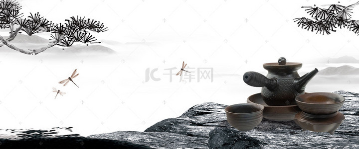 国风茶背景图片_茶道养生禅茶一味海报