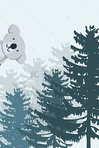 考拉背景图片_卡通小熊大树蓝色背景素材