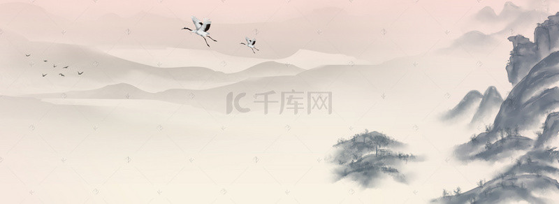 书画风景背景图片_唯美淡雅山水banner