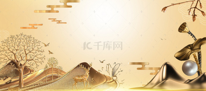 中国风金色古风古典banner海报背景