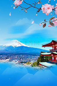 日本富士山背景背景图片_简约日本毕业旅行富士山背景