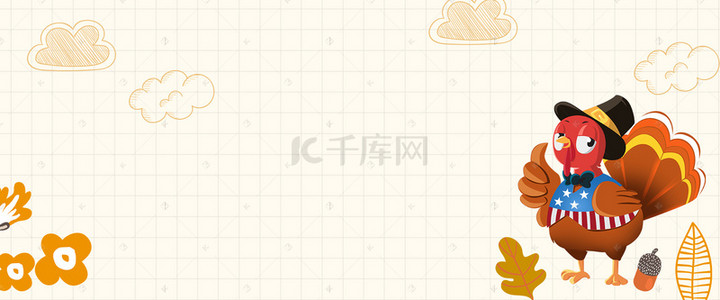 感恩节促销展架背景图片_感恩节卡通火鸡几何黄色banner