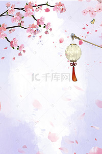 两把带吊穗的古琴背景图片_中国风桃花H5分层背景