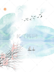 春季水墨背景图片_水墨山水樱花节中国风背景