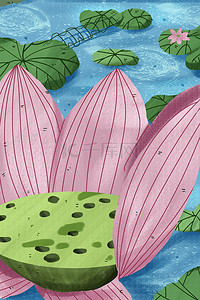 夏天荷花卡通背景图片_彩色创意植物荷花元素