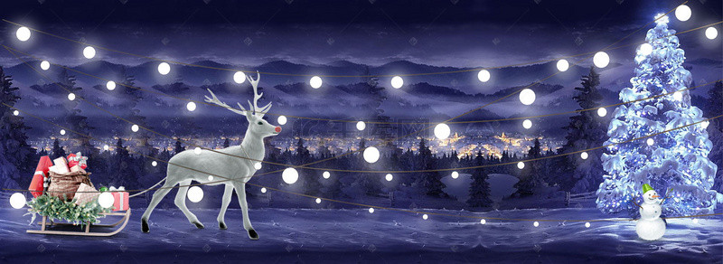 圣诞快乐小鹿背景图片_圣诞节夜晚神秘灯光背景