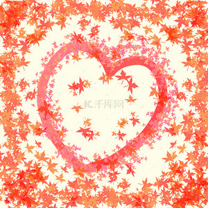 红叶树组成的心形边框创意背景素材