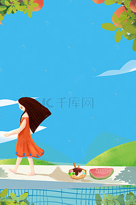 旅游小女孩背景图片_清新户外夏游记旅游海报背景