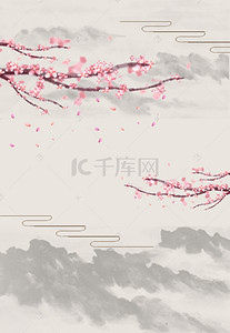 唯美背景粉色背景图片_中国风山水桃花海报