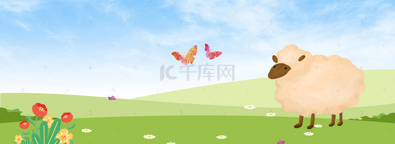 天空动漫背景图片_卡通动物小羊背景banner