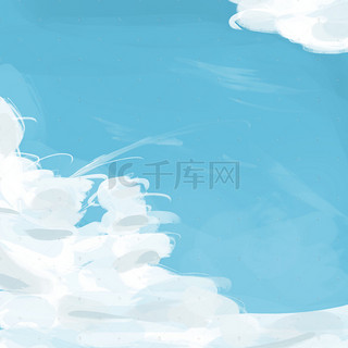 蓝色天空白云朵朵手绘背景