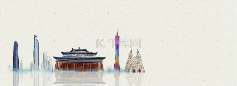 古迹背景图片_手绘广州地标建筑