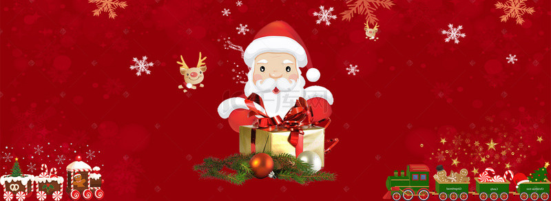 banner松树背景图片_红色圣诞节卡通圣诞老人banner