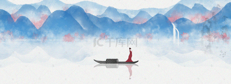中国风复古古风海报背景背景图片_典雅蓝色水墨古风海报背景