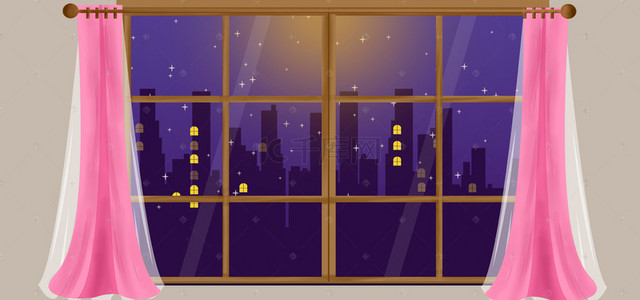 星星创意海报背景图片_窗外的星空夜晚背景素材