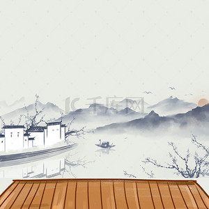 中木板国风背景图片_淡雅中国风茶叶茶具PSD分层主图背景素材