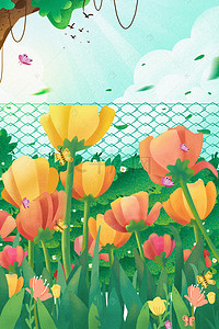 铁丝背景背景图片_春天里郊外花朵背景海报