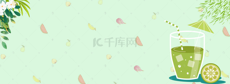 夏日手绘果汁饮品背景图片_夏日猕猴桃酷饮手绘绿色背景