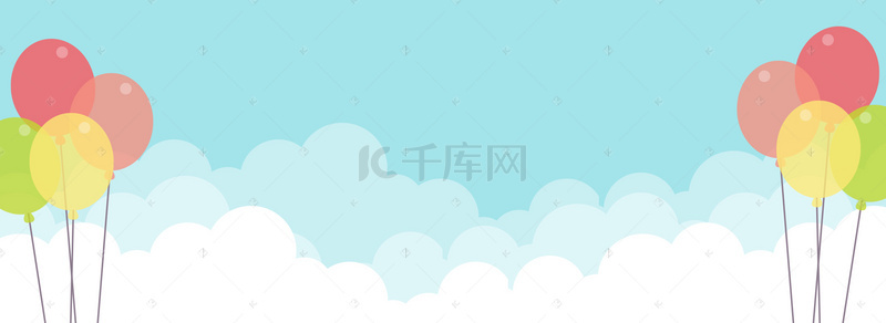 蓝色气球儿童背景图片_蓝色清新扁平化六一儿童节banner背景
