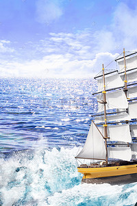蓝天帆船背景图片_扬帆起航企业文化商务背景