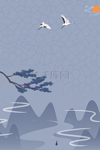 国风山水仙鹤背景图片_传统中国风山水仙鹤图