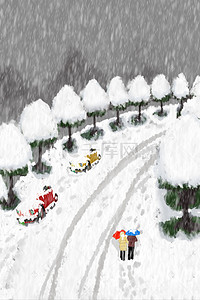 手绘美食街背景图片_卡通手绘水墨风大雪背景