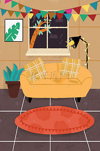 卡通免抠图背景图片_卡通家居沙发和地毯免抠图
